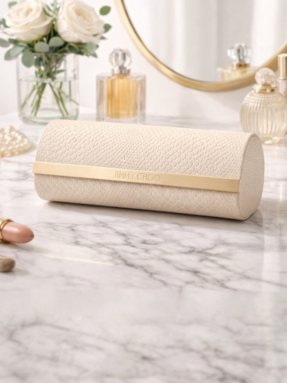 Jimmy Choo Ivory Snakeskin Hardshell Sunglasses Eyeglass Case Magnetic Designer